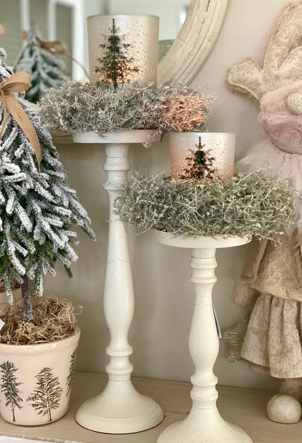 Bougeoir haut métallique crème PM H25xL11cm