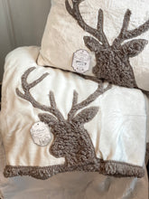 Charger l&#39;image dans la galerie, Plaid tête de cerf fourrure/teddy blanc/marron 130x170cm
