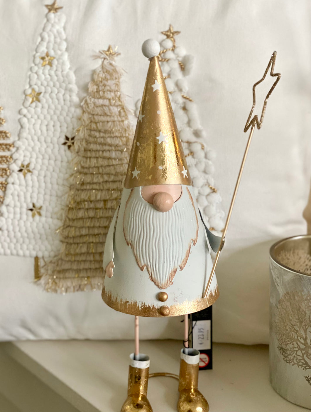 Gnome blanc et doré H32xL12cm