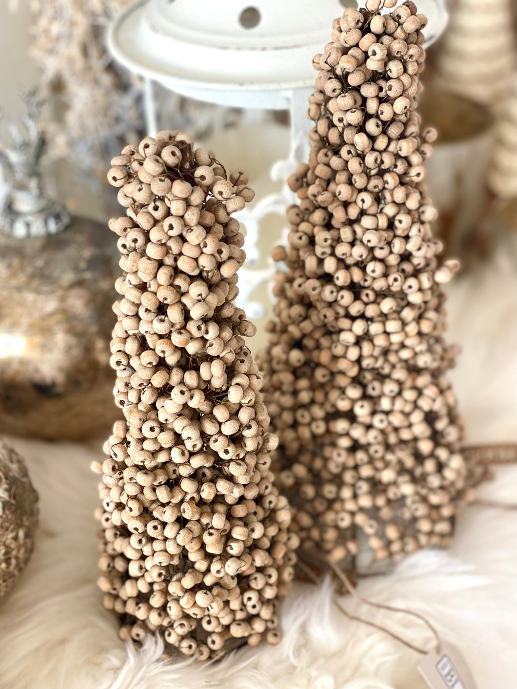 Cône perles de bois GM H26x11cm