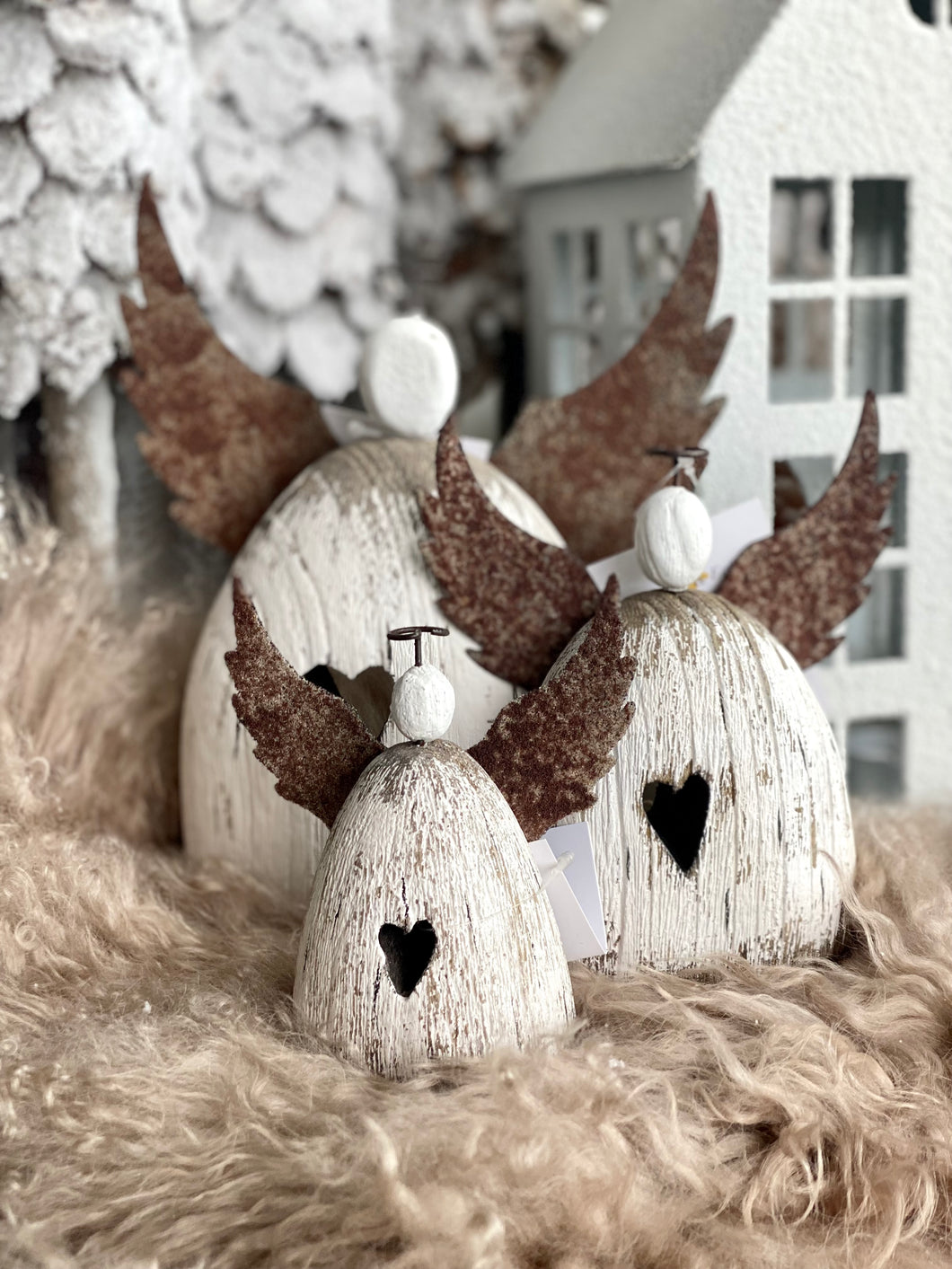 Ange bois/métal rouillé MM H14xL13cm