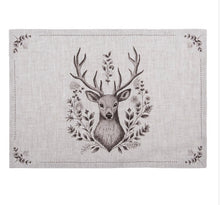 Charger l&#39;image dans la galerie, Set de table beige 100%coton avec motif cerf - 50x33cm
