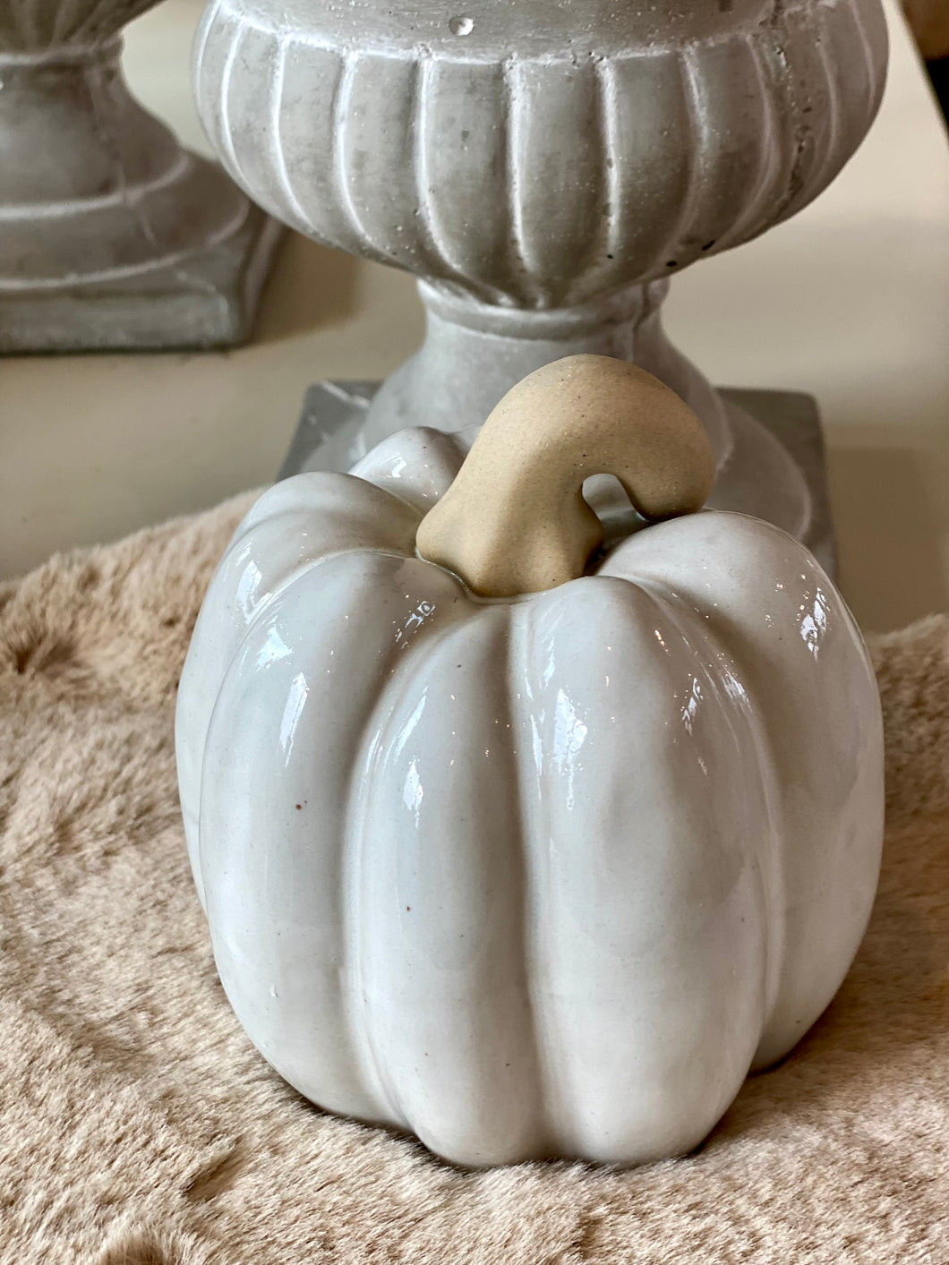 Citrouille céramique gris/beige H12xL11cm