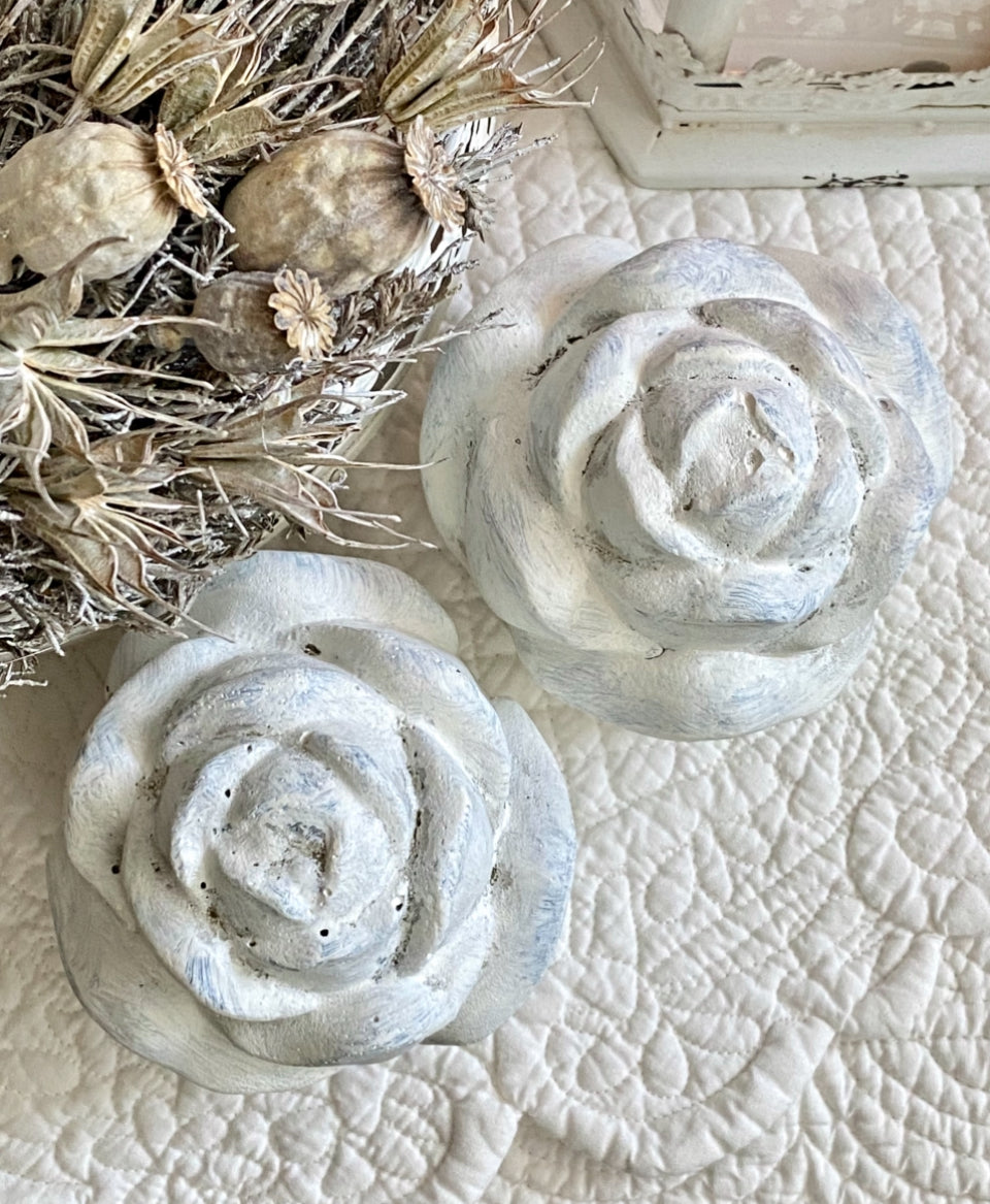 Rose ciment blanchi H10xL10cm