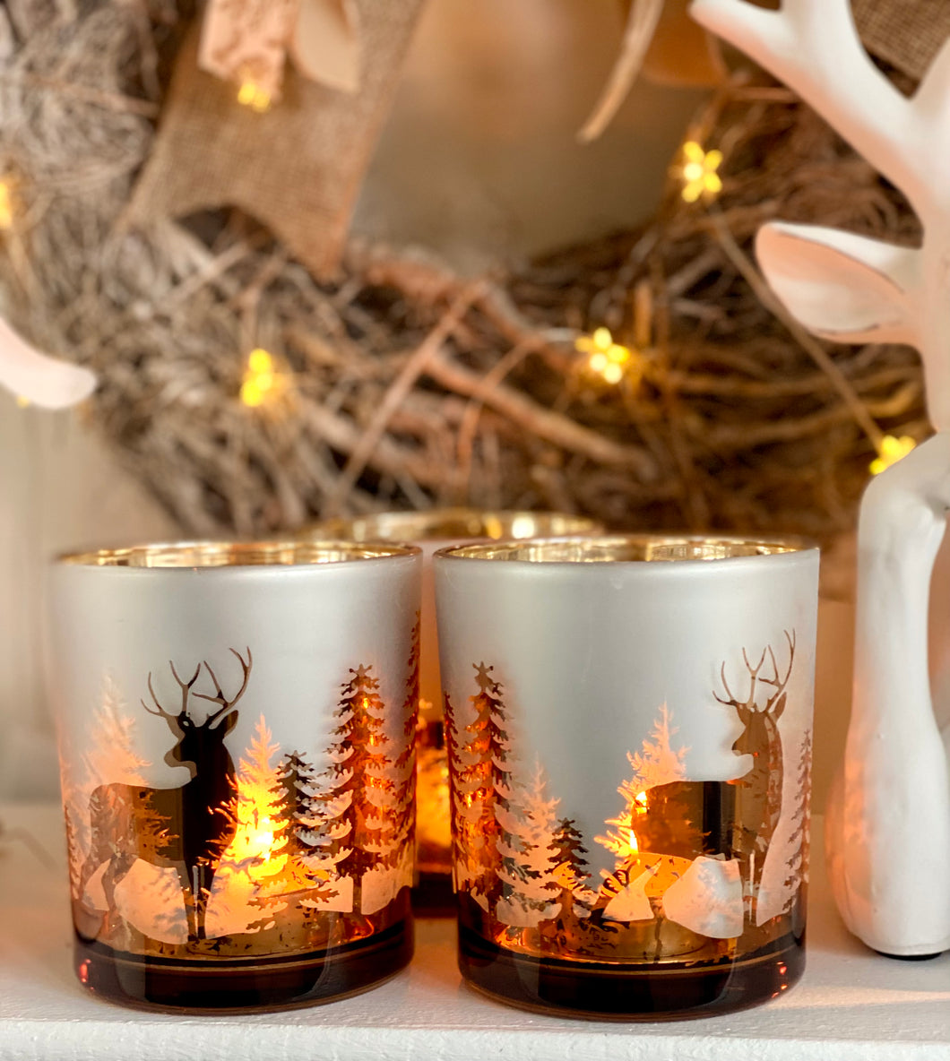 Photophore cerf brun/doré H10xL9cm