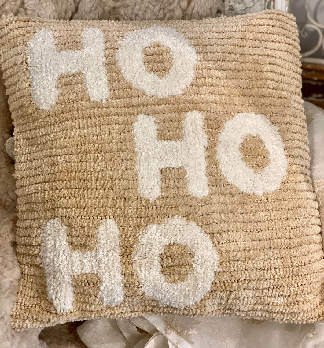 Coussin bouclette beige/crème HO HO HO 45x45cm