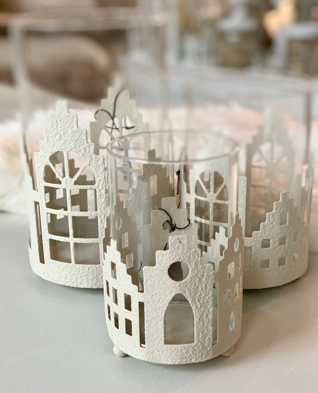 Photophore maisons metal neige MM H16xL11cm