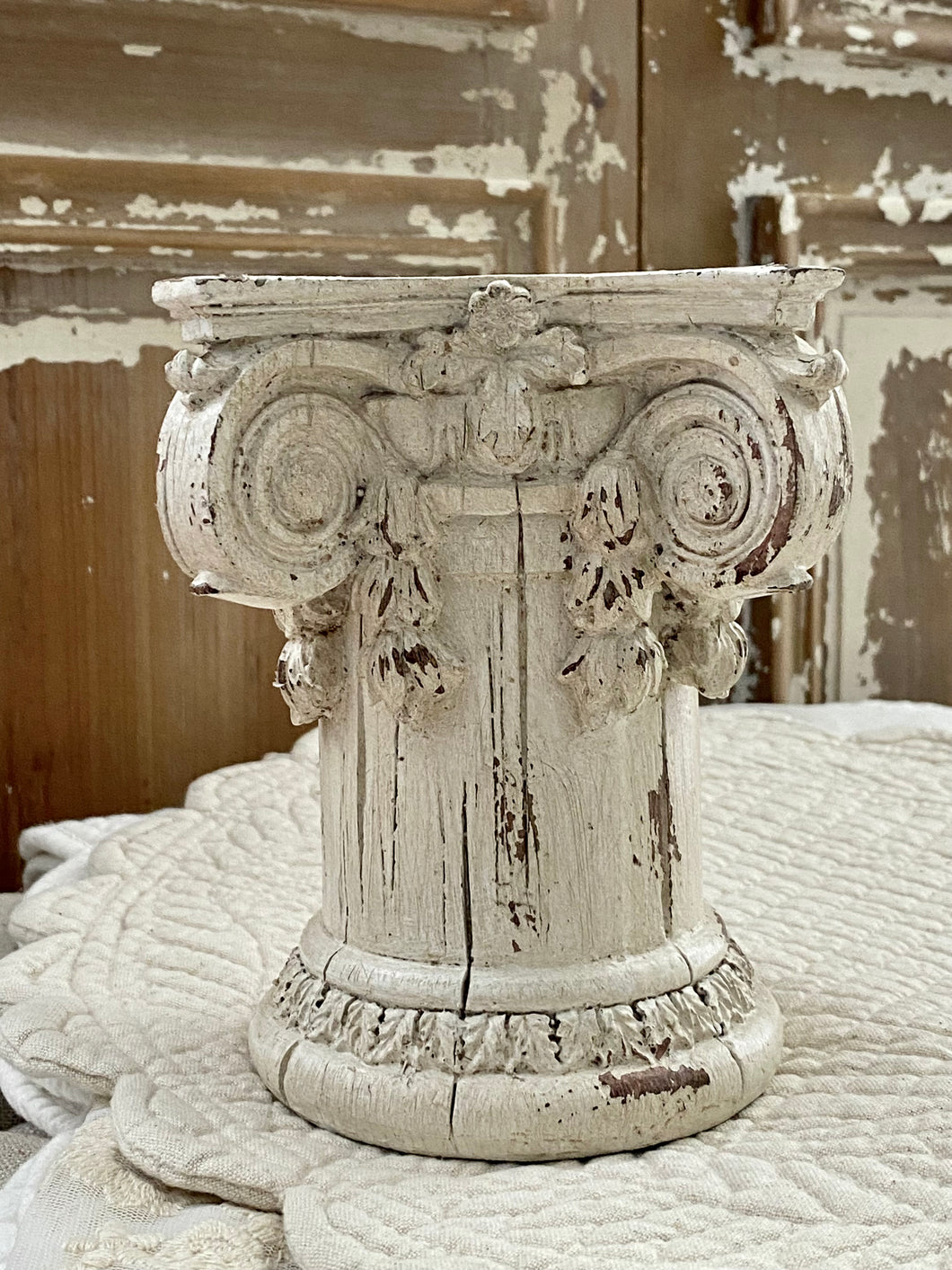 Porte bougie résine blanc vieilli H15xL11cm