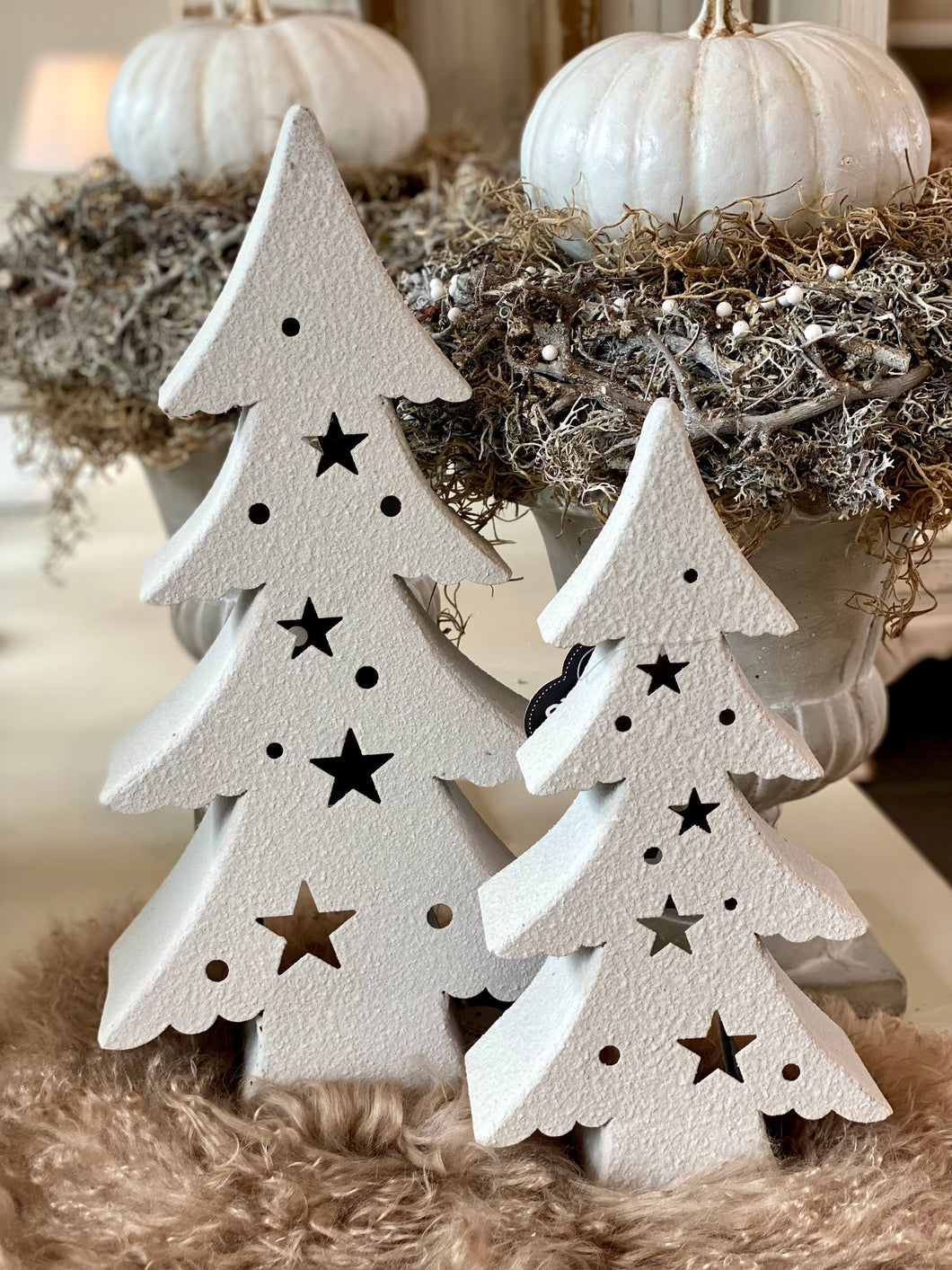 Sapin bougeoir métal gris GM H48xL24cm
