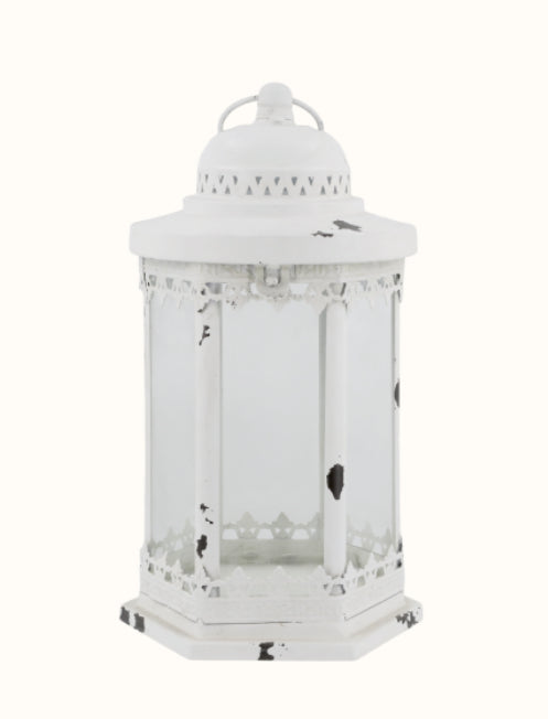 Lanterne avec bordure dentelle antique crème H32xL18cm