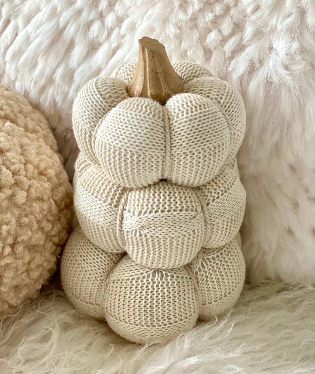 Courge 100%coton beige et bois - H15xL10cm