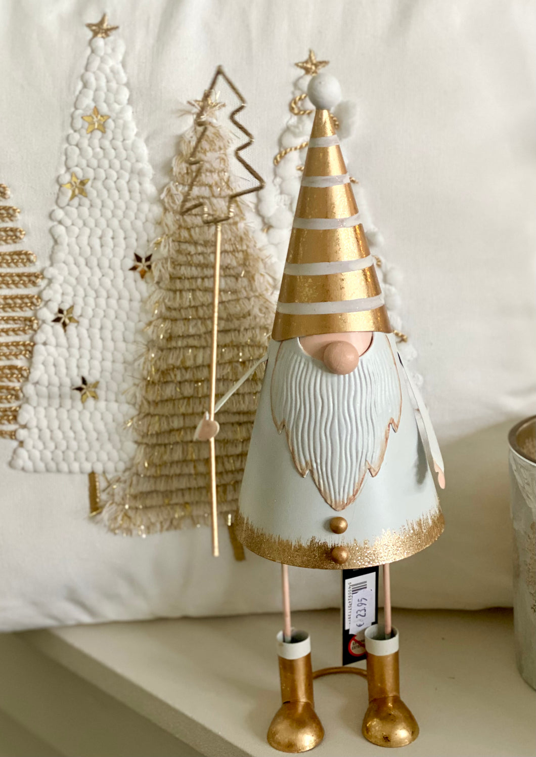 Gnome blanc et doré H32xL12cm