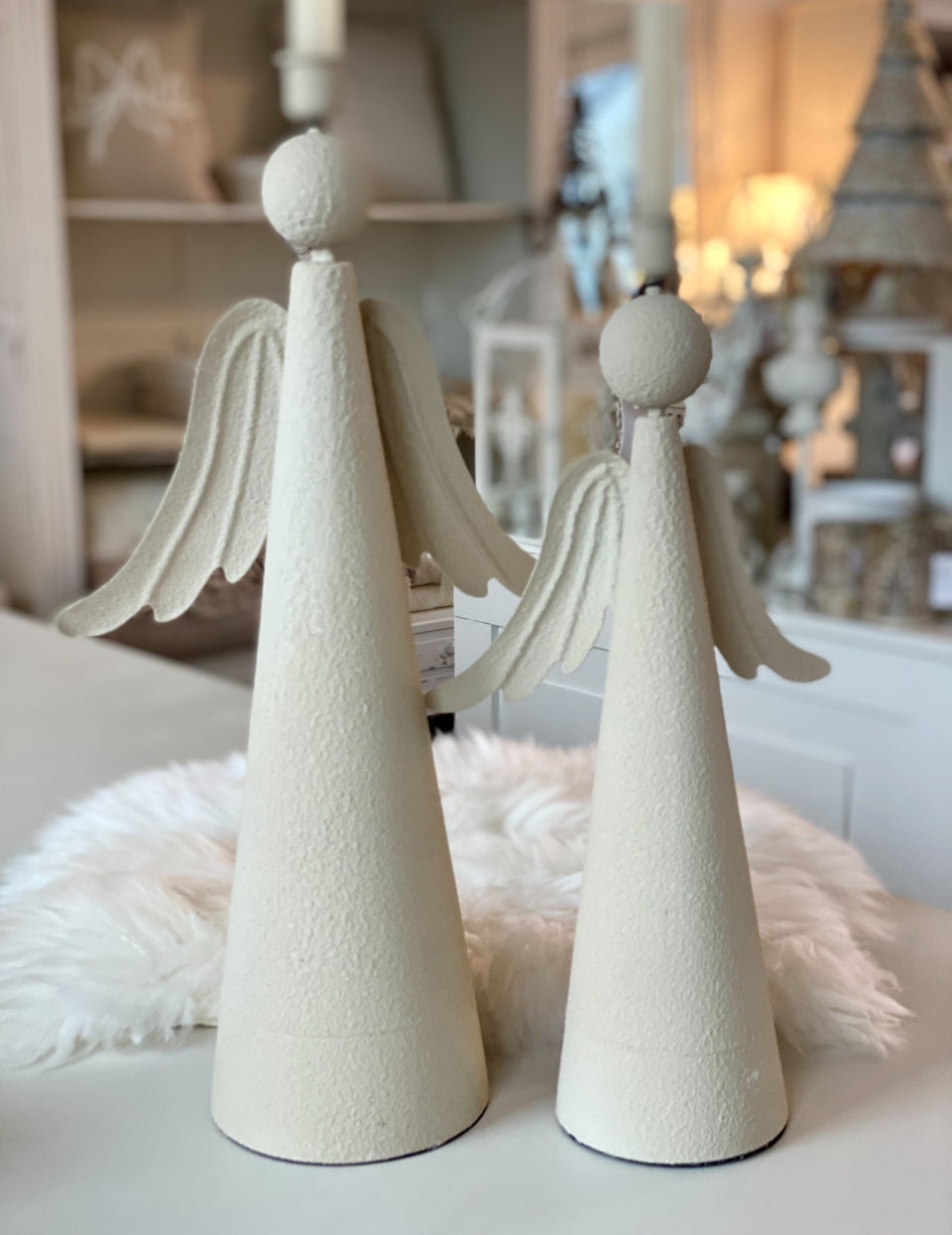 Bougeoir ange métal beige GM H50xL16cm
