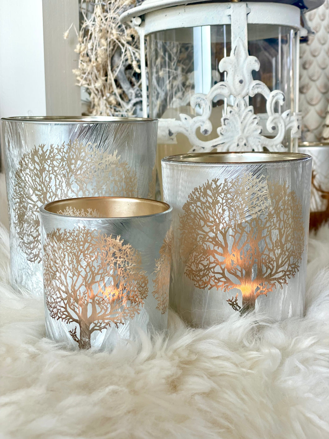 Photophore champagne arbre GM H13xL10cm