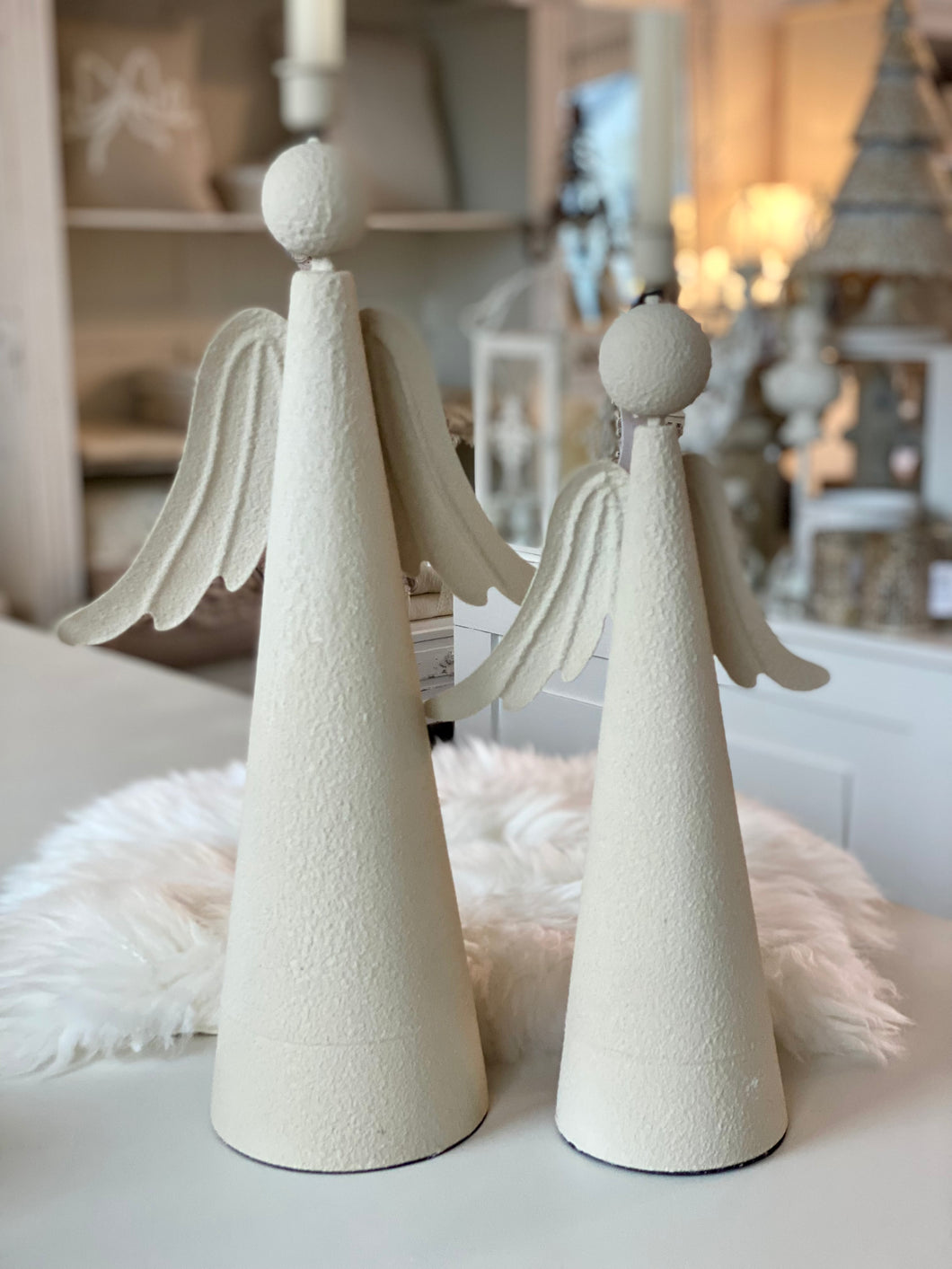 Bougeoir ange métal beige MM H44xL13cm